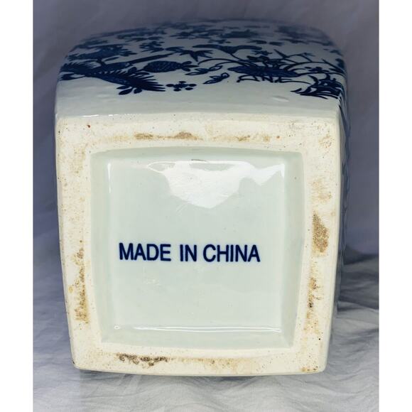 Blue And White Ceramic Vase Large Floral Butterfly Bird Square Tall Chinese - Picture 6 of 7